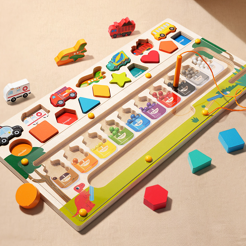 3 in 1 Toddler Montessori Toys Educational Magnetic Color and Number Maze Shape  Vehicle Wooden Puzzle Sorting Toys for Toddlers