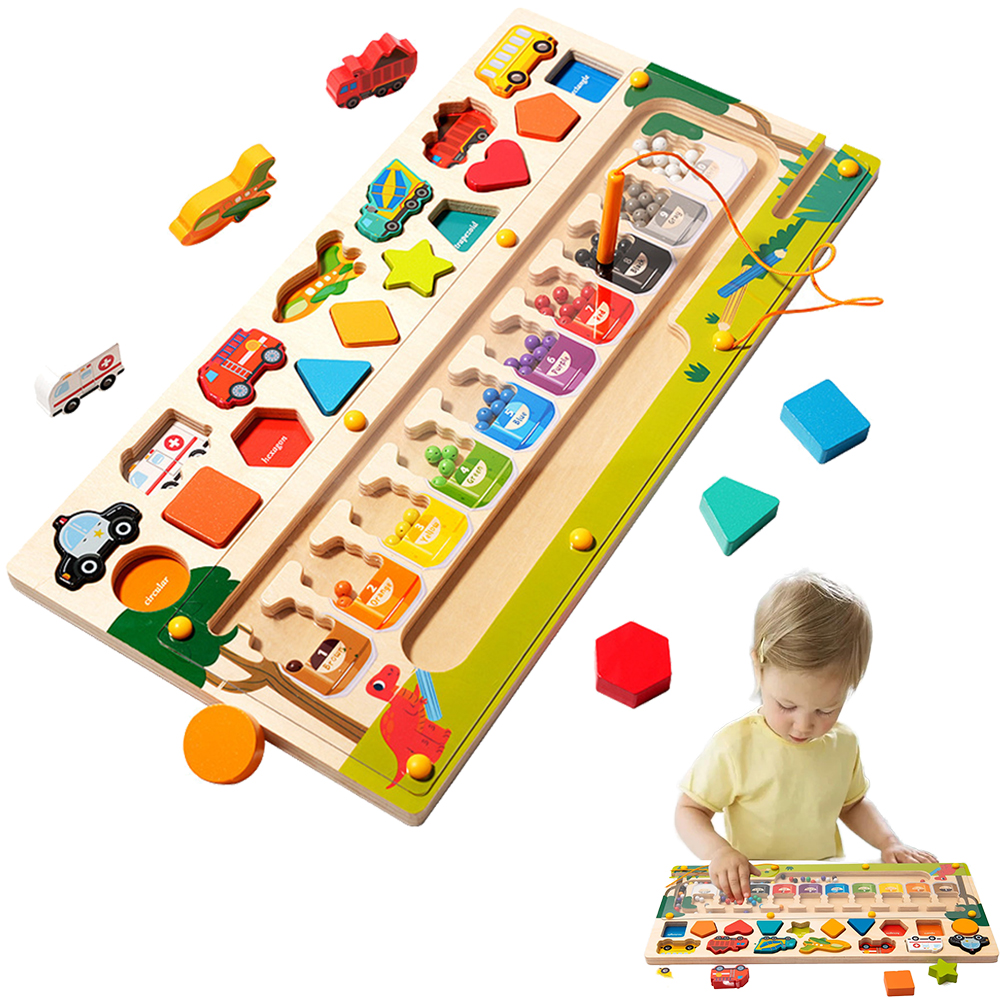 3 in 1 Toddler Montessori Toys Educational Magnetic Color and Number Maze Shape  Vehicle Wooden Puzzle Sorting Toys for Toddlers