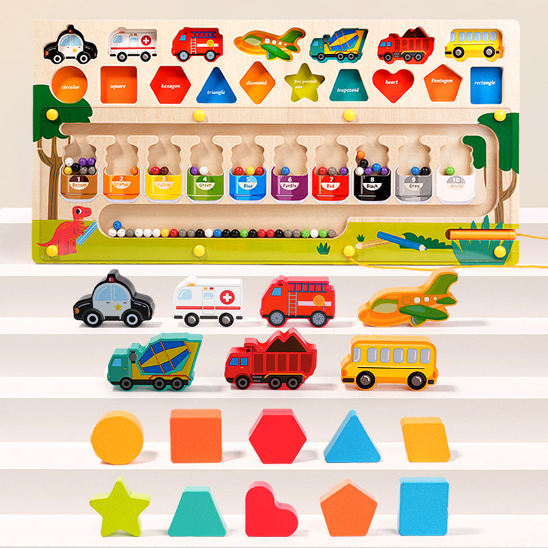 3 in 1 Toddler Montessori Toys Educational Magnetic Color and Number Maze Shape  Vehicle Wooden Puzzle Sorting Toys for Toddlers