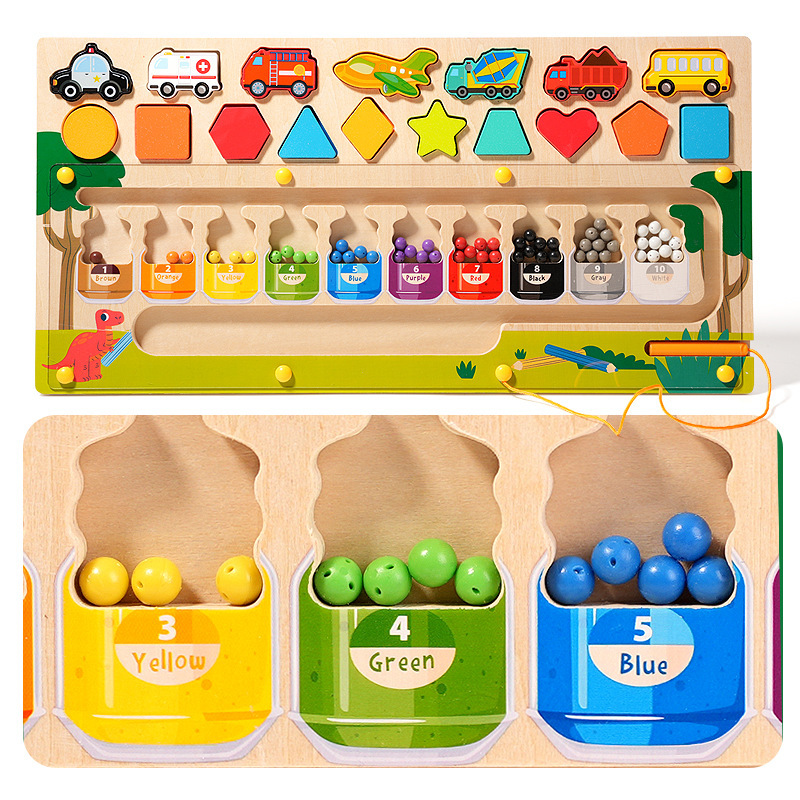 3 in 1 Toddler Montessori Toys Educational Magnetic Color and Number Maze Shape  Vehicle Wooden Puzzle Sorting Toys for Toddlers
