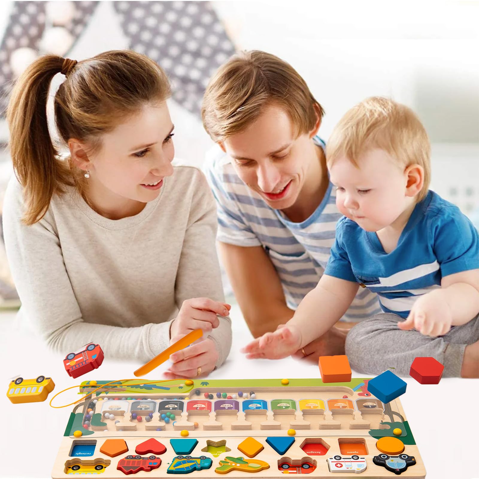 3 in 1 Toddler Montessori Toys Educational Magnetic Color and Number Maze Shape  Vehicle Wooden Puzzle Sorting Toys for Toddlers