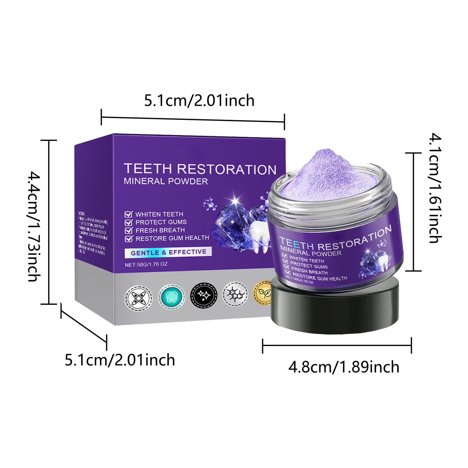 Purple Teeth Powder Gentle Clean Remove Yellow Tartar Freshen Breath Eliminate Odor Refreshing Clean Daily Oral Care