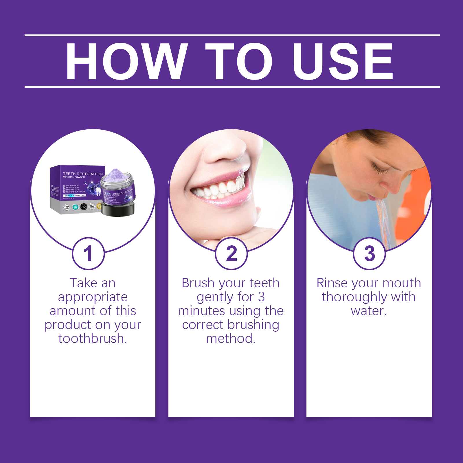 Purple Teeth Powder Gentle Clean Remove Yellow Tartar Freshen Breath Eliminate Odor Refreshing Clean Daily Oral Care