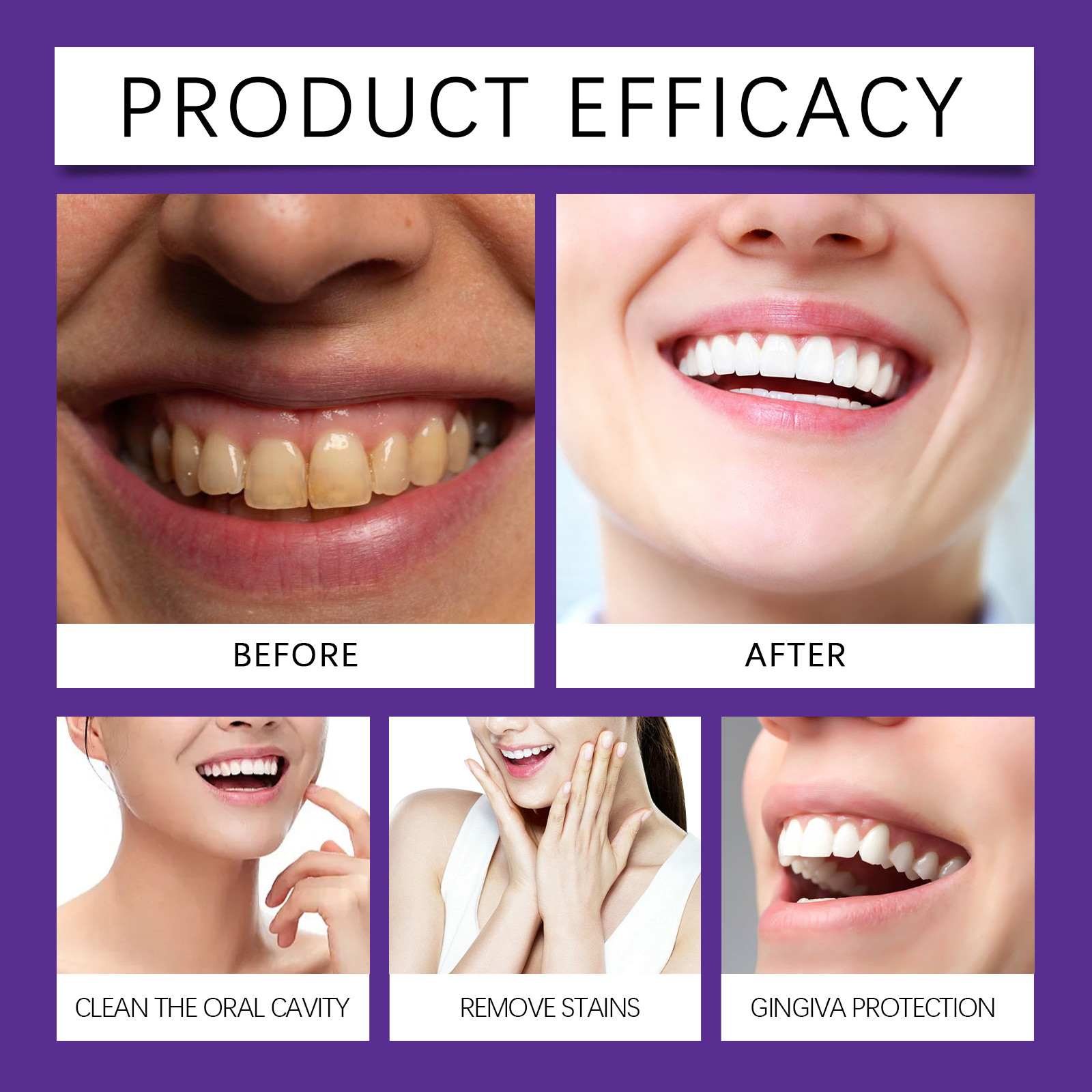 Purple Teeth Powder Gentle Clean Remove Yellow Tartar Freshen Breath Eliminate Odor Refreshing Clean Daily Oral Care