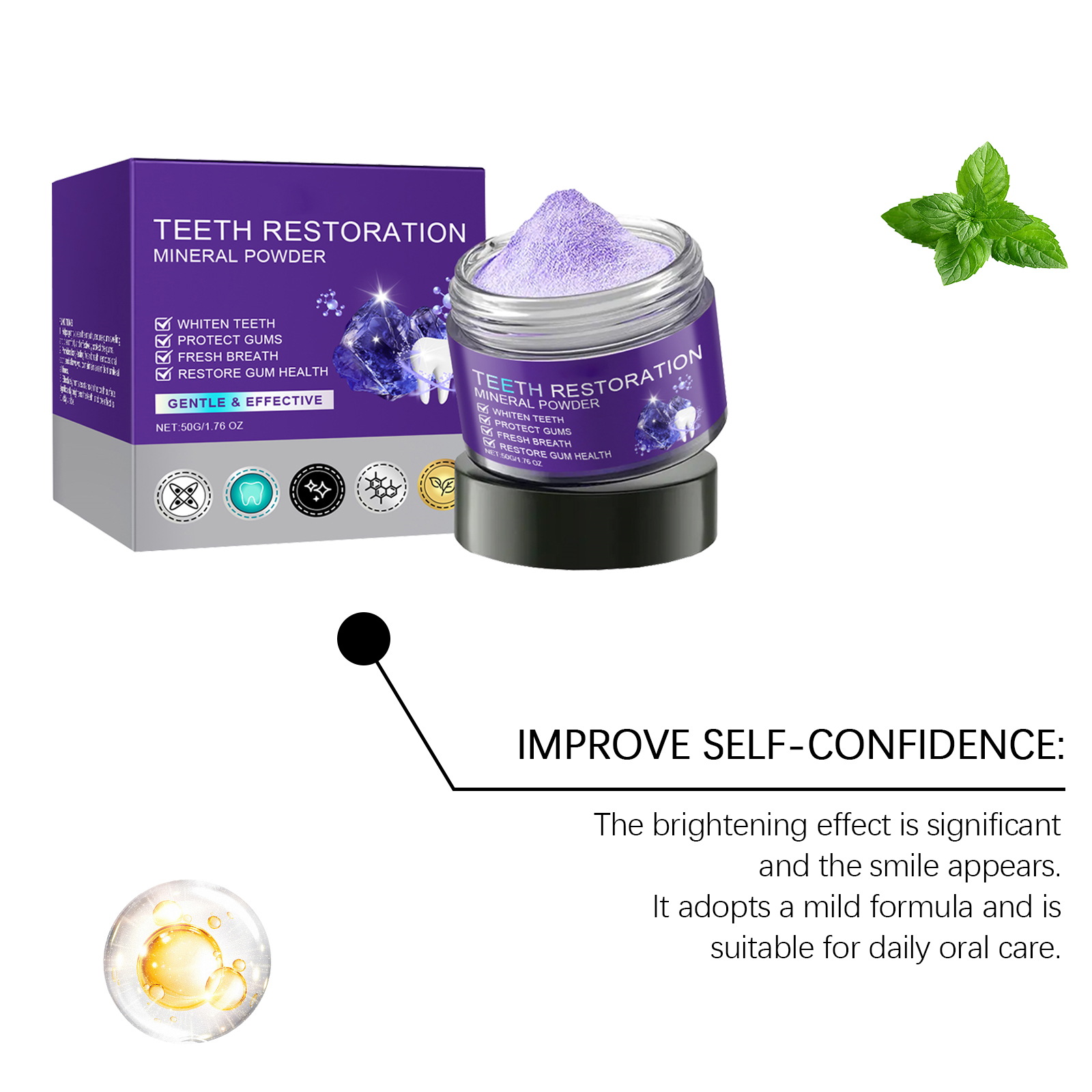 Purple Teeth Powder Gentle Clean Remove Yellow Tartar Freshen Breath Eliminate Odor Refreshing Clean Daily Oral Care