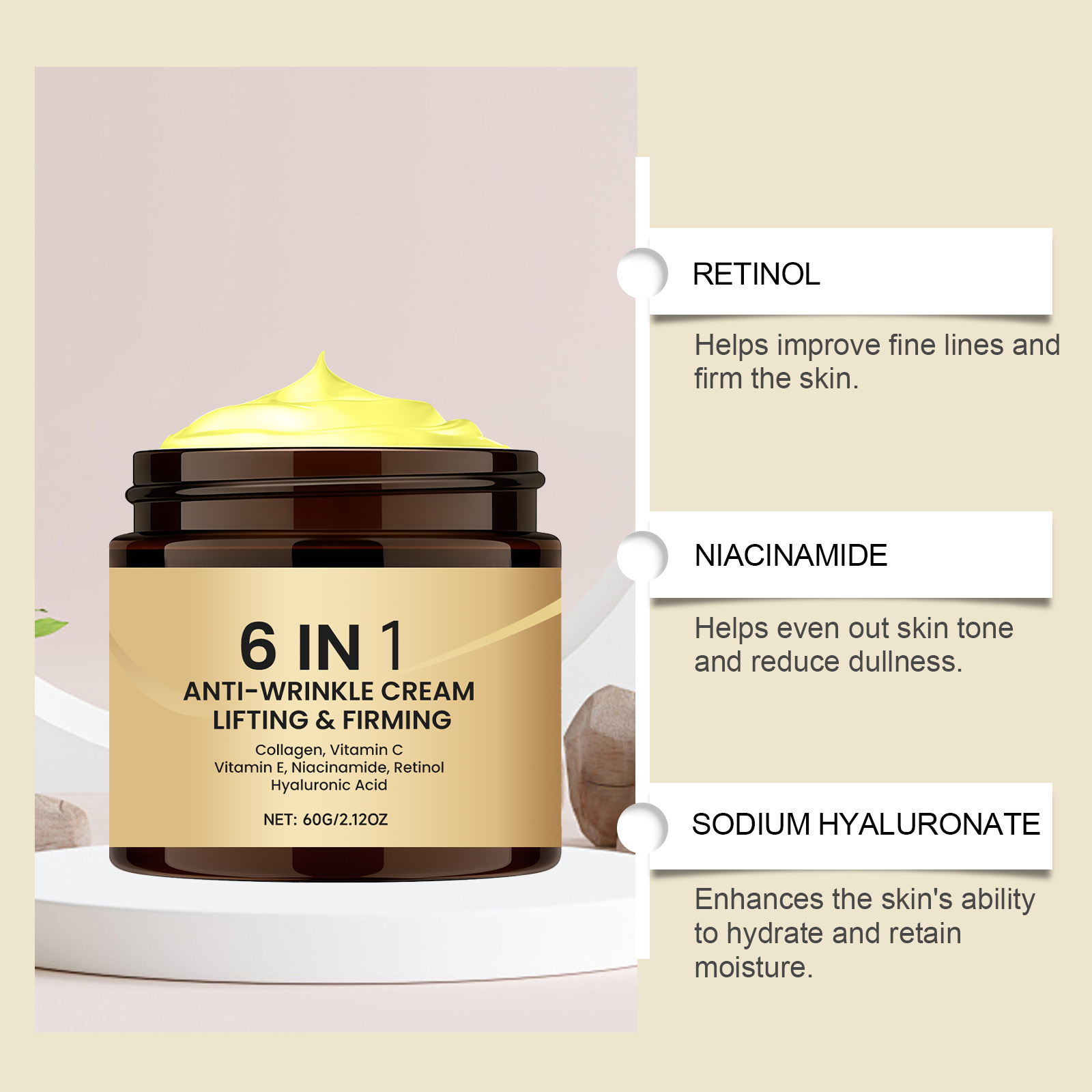 Six In One Moisturizing Cream Gentle Care Smooth Glossy Hydrating Day Night Facial Skin Treatment Lotion