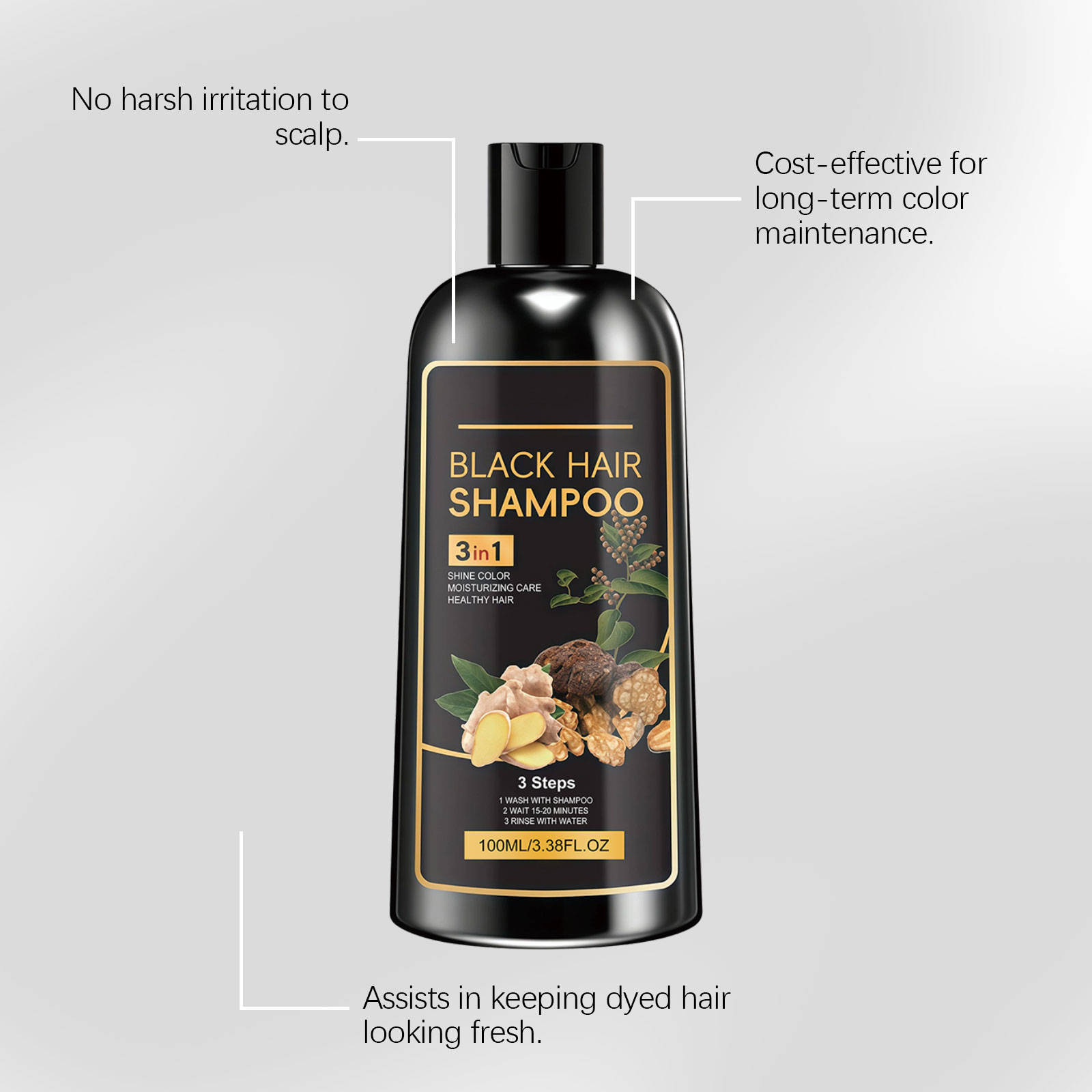Plant Extract Hair Shampoo Black Clean Scalp Smooth Hair Light Hydrate Soft Care For Hair And Scalp