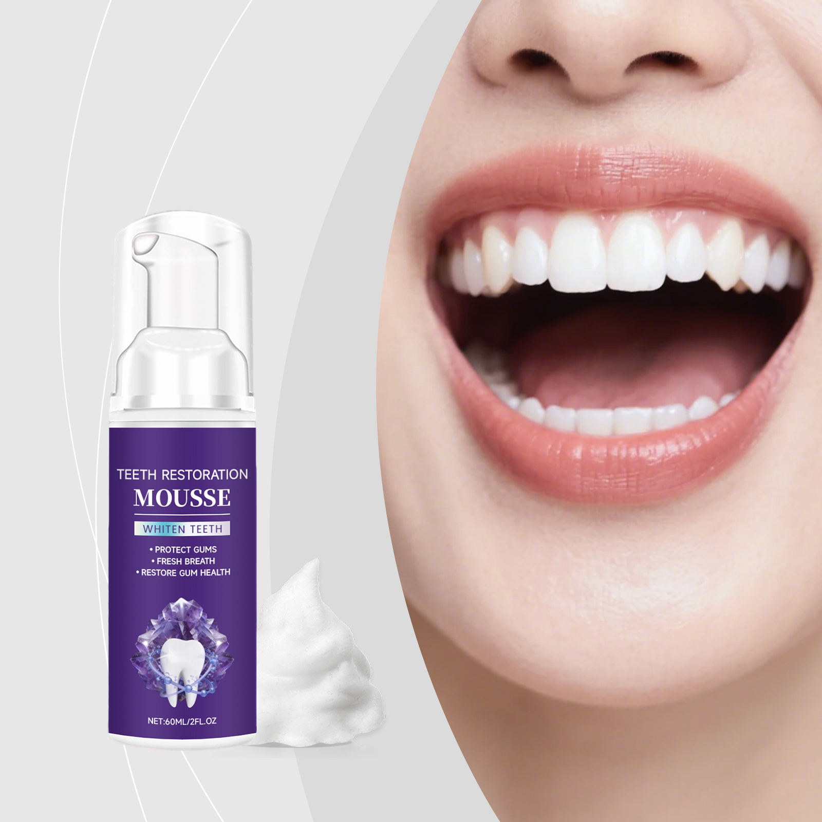 Tooth Care Mousse Cleanses Stains Odors Protects Gums Freshens Oral Cavity Press Design Toothpaste