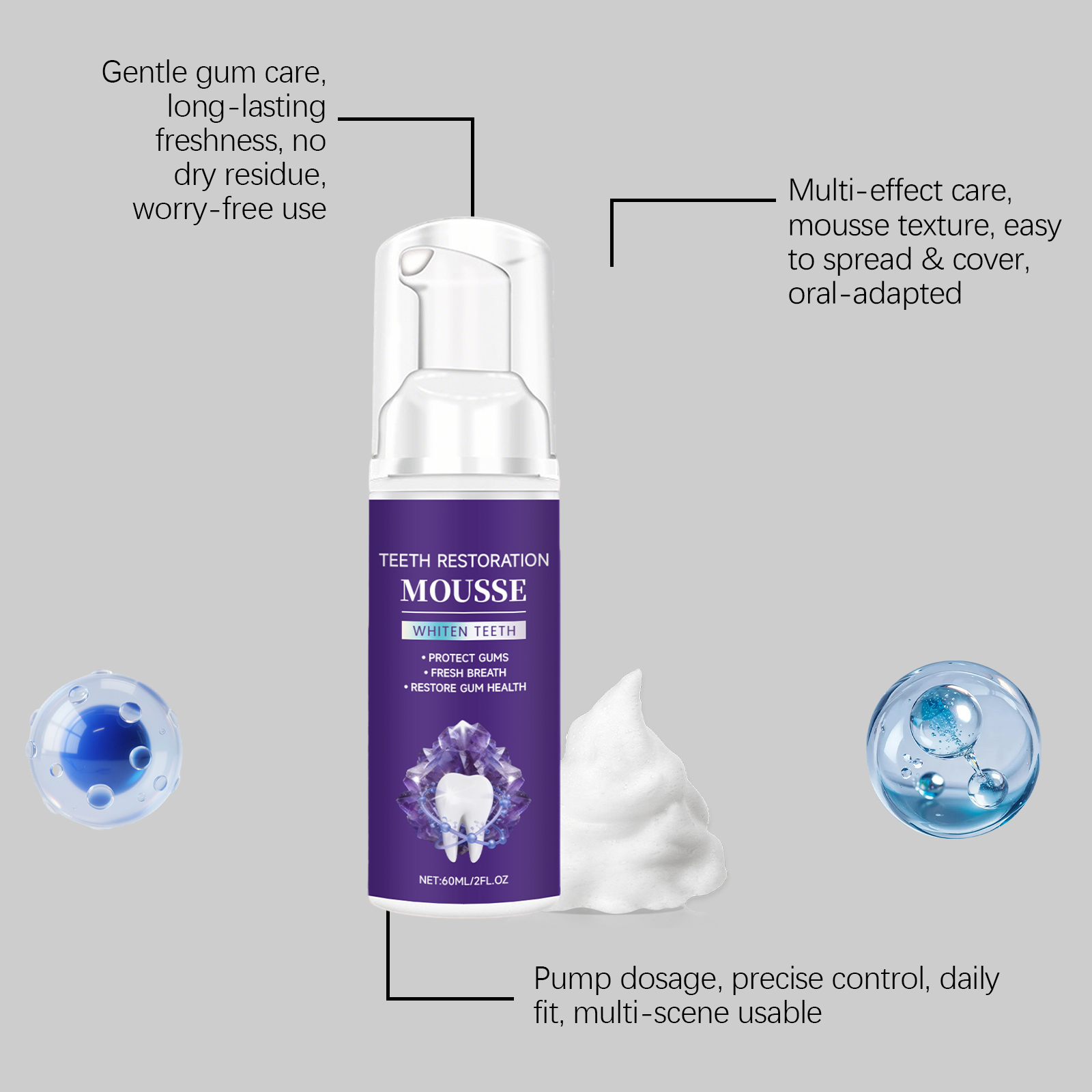 Tooth Care Mousse Cleanses Stains Odors Protects Gums Freshens Oral Cavity Press Design Toothpaste