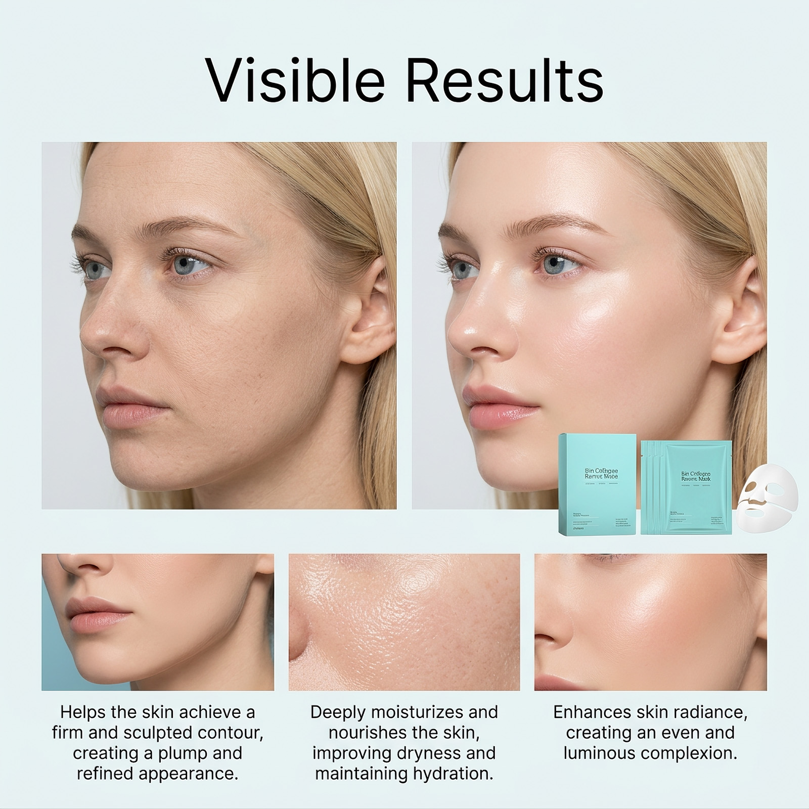 Collagen Moisturizing Facial Mask Boxed Hydrating Soft Refreshing Plump Smooth Skin Care Face