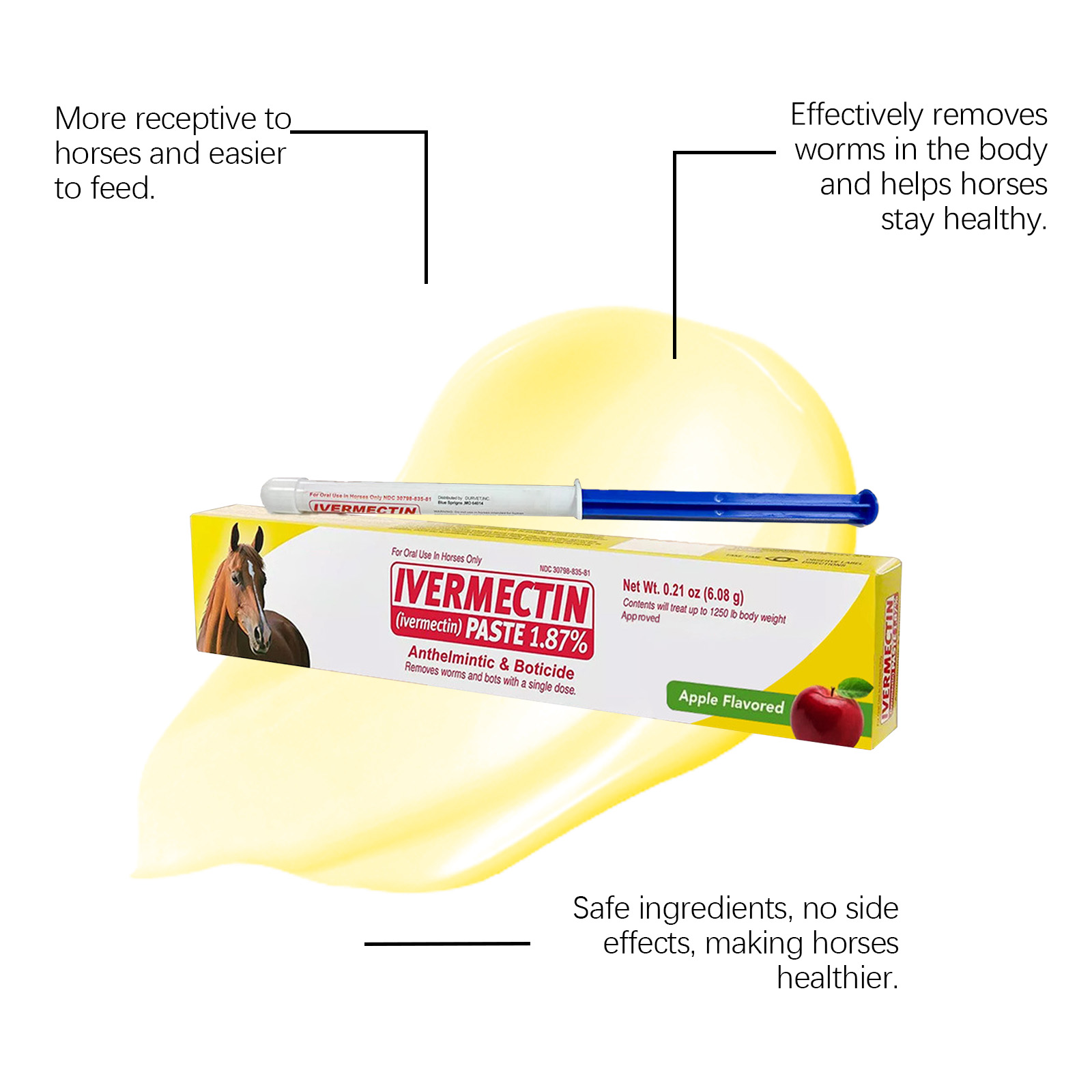 Apple Flavor Horse Ointment Mild Ingredients Plant Extract Non Irritating Portable Pack For Horse Deworming