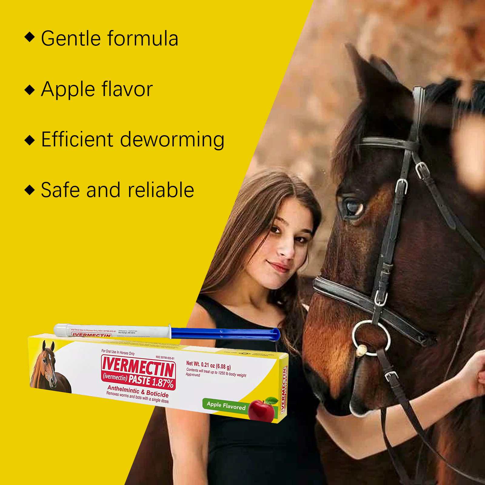 Apple Flavor Horse Ointment Mild Ingredients Plant Extract Non Irritating Portable Pack For Horse Deworming