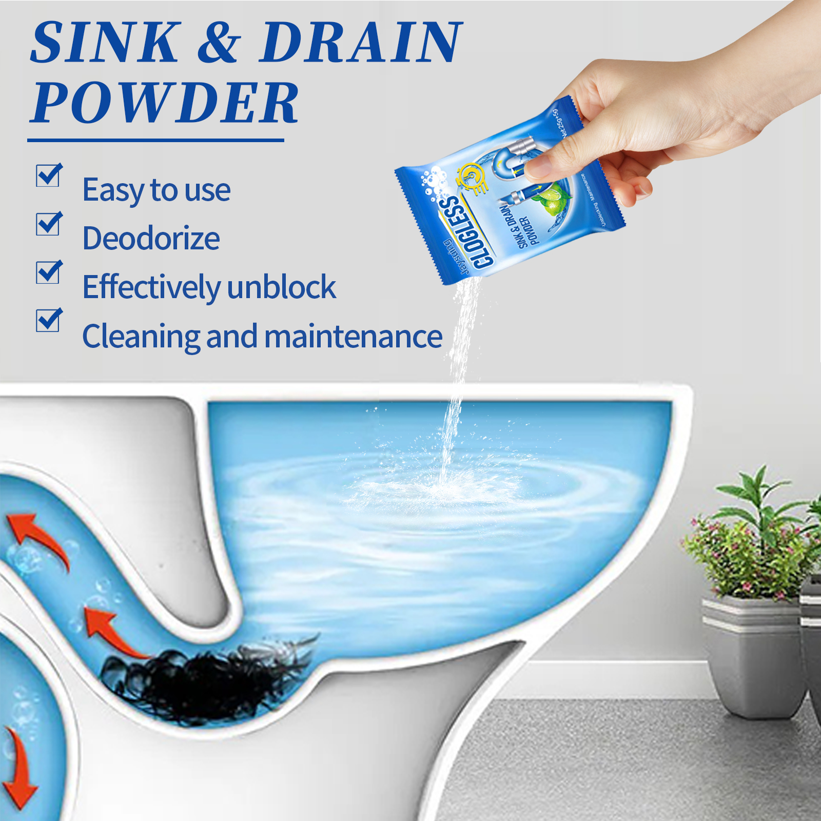 Drain Clog Remover Powder Sink Toilet Kitchen Pipe Cleaner Deodorizer For Household Use 30g