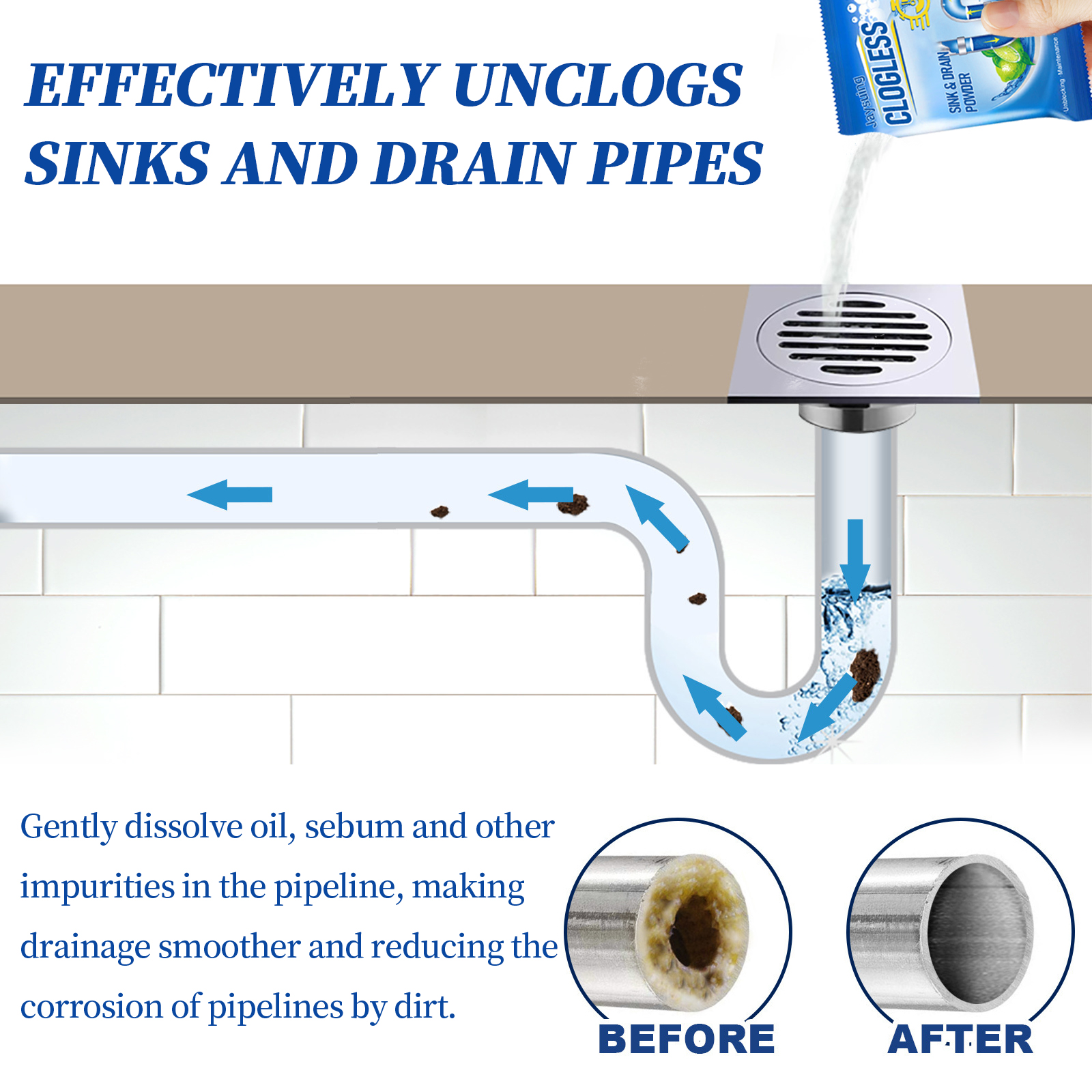 Drain Clog Remover Powder Sink Toilet Kitchen Pipe Cleaner Deodorizer For Household Use 30g