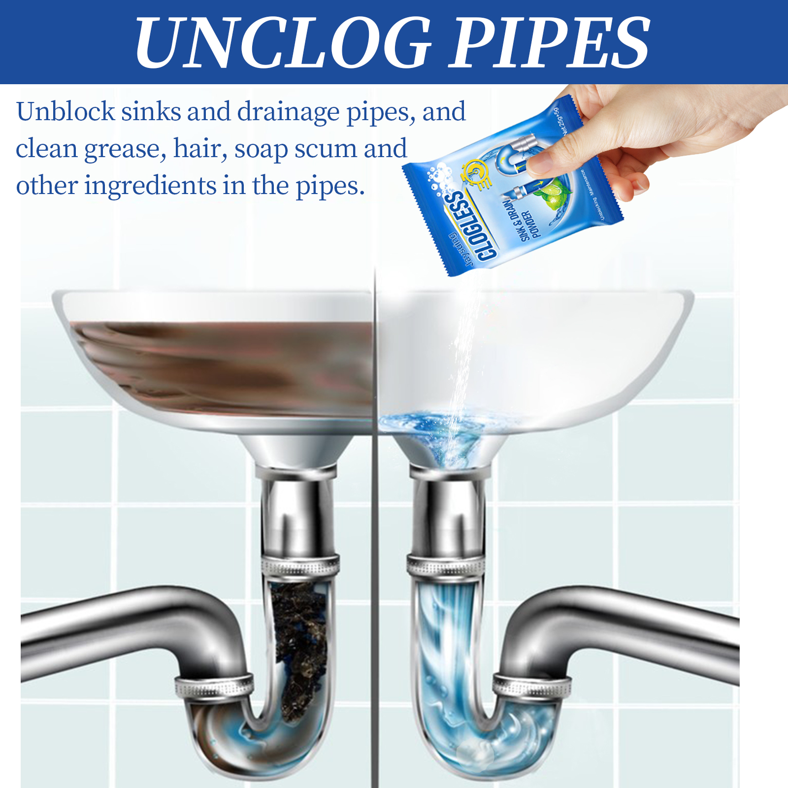 Drain Clog Remover Powder Sink Toilet Kitchen Pipe Cleaner Deodorizer For Household Use 30g