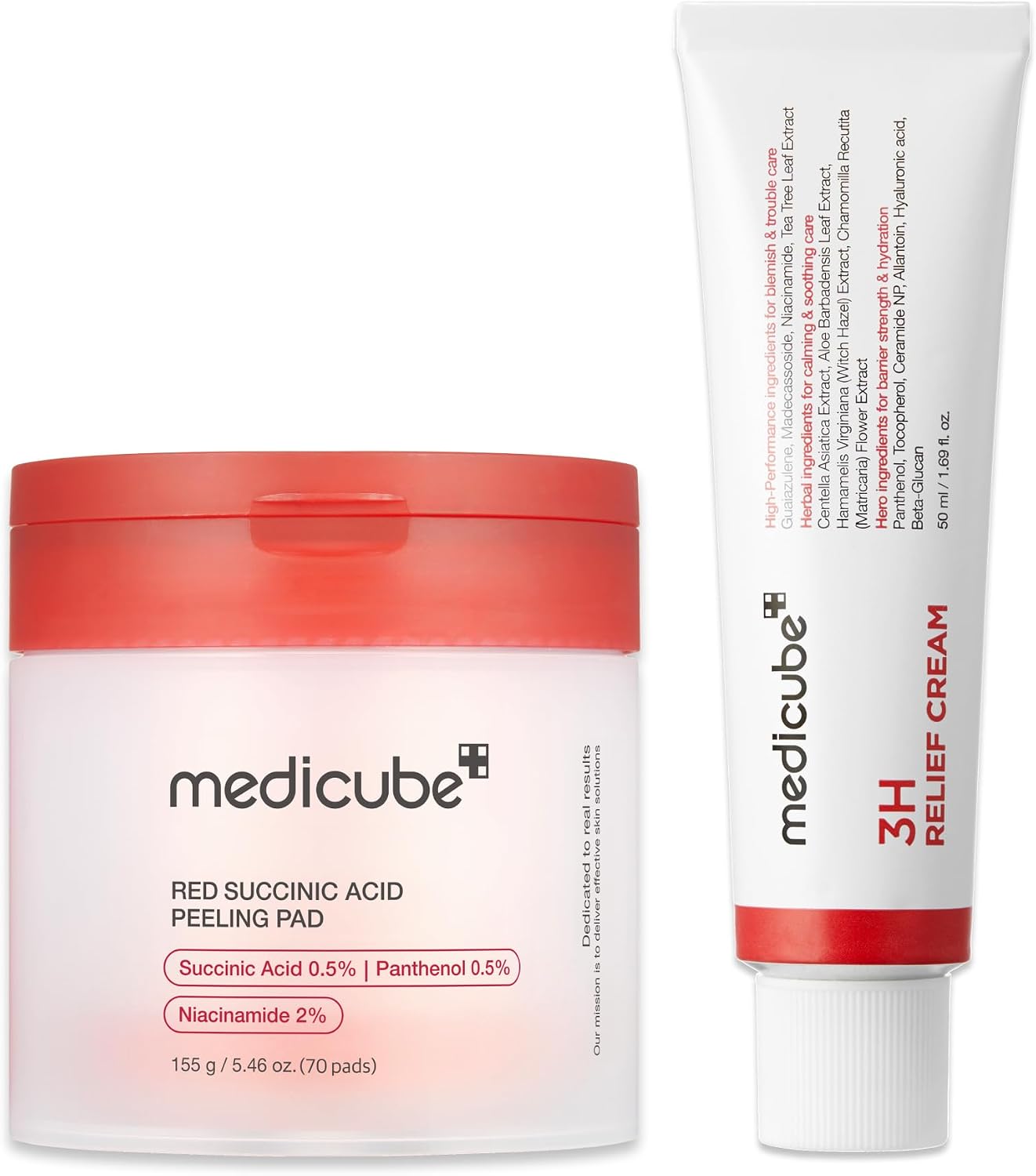 medicube Clarifying Pad Soothing Cream Duo Red Succinic Acid Pad and 3H Daily Moisturizer Gentle Exfoliation Clearer Radiant Skin Balance Comfort Care Routine