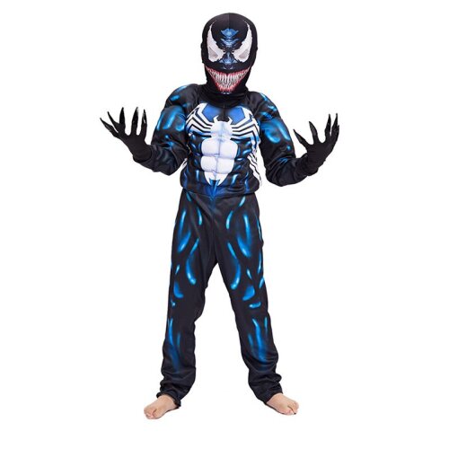 Superhero Costume Venom Muscle Cosplay with Mask Gloves for Kids Boys Cosplay Fancy Dress Up Halloween Anime Jumpsuit Bodysuit Carnival Outfit Christmas Party Birthday Gift
