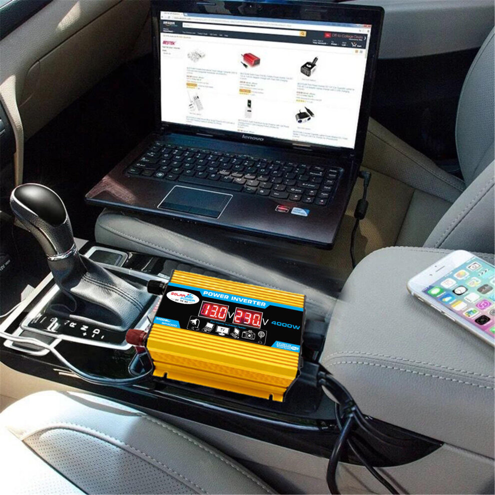 4000W Peak Car Power Inverter 12V-220V Modified Sine Wave Converter with LCD Screen Dual