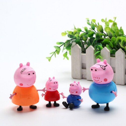 Pig Mini Figures set Peppa Pig Family Friends Emily Rebecca Suzy Action Figures Toys Xmas Gift Pig Cake Topper, 4pcs Pig Cupcake Figurines Party, Pig Cupcake Topper Decor For Kids Birthday Baby Shower Pig Theme Party Supplies