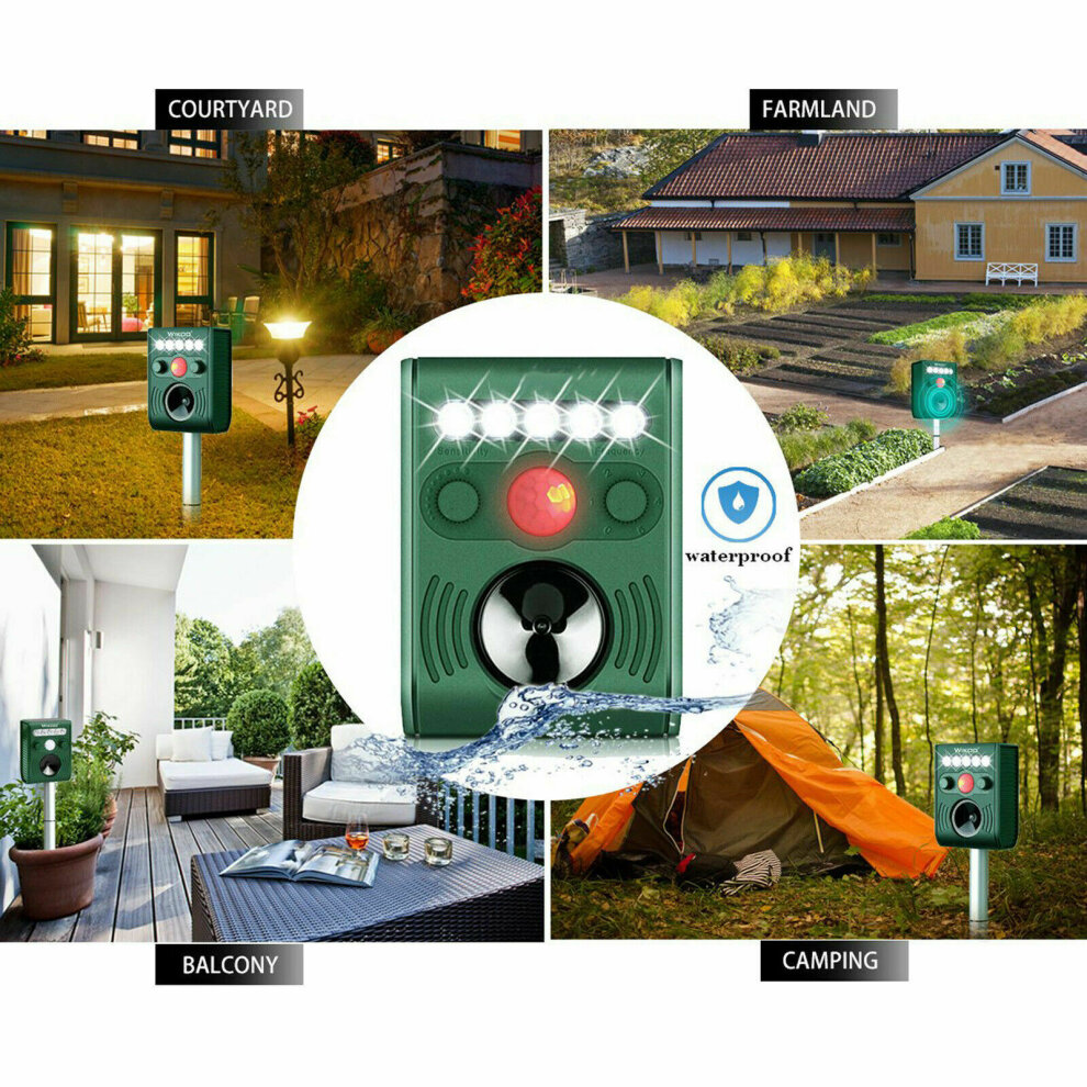 Solar Powered Ultrasonic Outdoor Pest Animal Repeller Activated Repellent