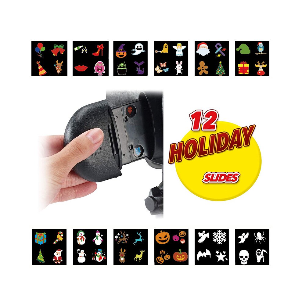 Christmas Projector Lights LED Projection Lamp with 12 HD Slides Patterns IP65 Waterproof Remote Control New Year Gift Easter Birthday Xmas Party Home Indoor Decorations