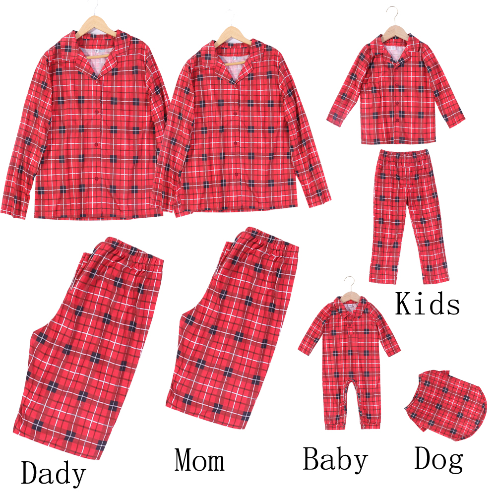 (KIDS 2Y) New Year Christmas Plaid Print Family Matching Pajamas 2023 Parent-child Matching Pajamas Set Christmas Family Outfits Plaid Printed Long Sleeve Shirt+Pants Sleepwear Soft Pyjamas