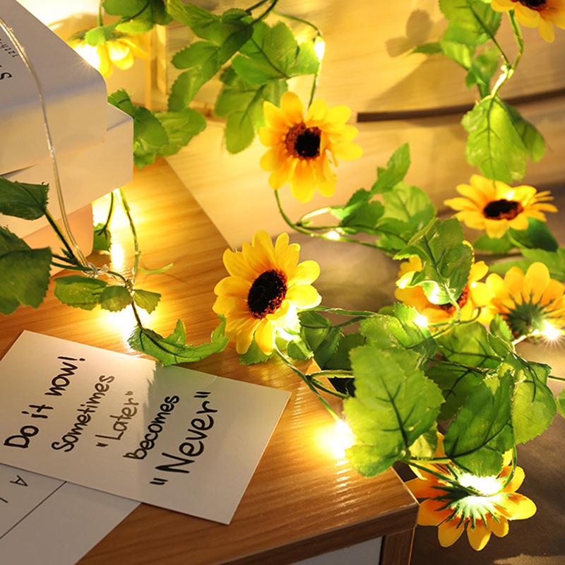 Sunflower Fairy Lights Battery Operated 2M/20 LED String Lights Decorative Artificial Flower Garland