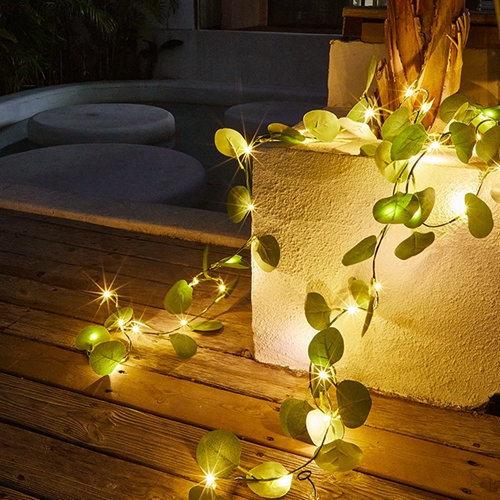 Eucalyptus Green Leaf Garland String Lights Vine Fairy Lights 20 LED for Home Decor