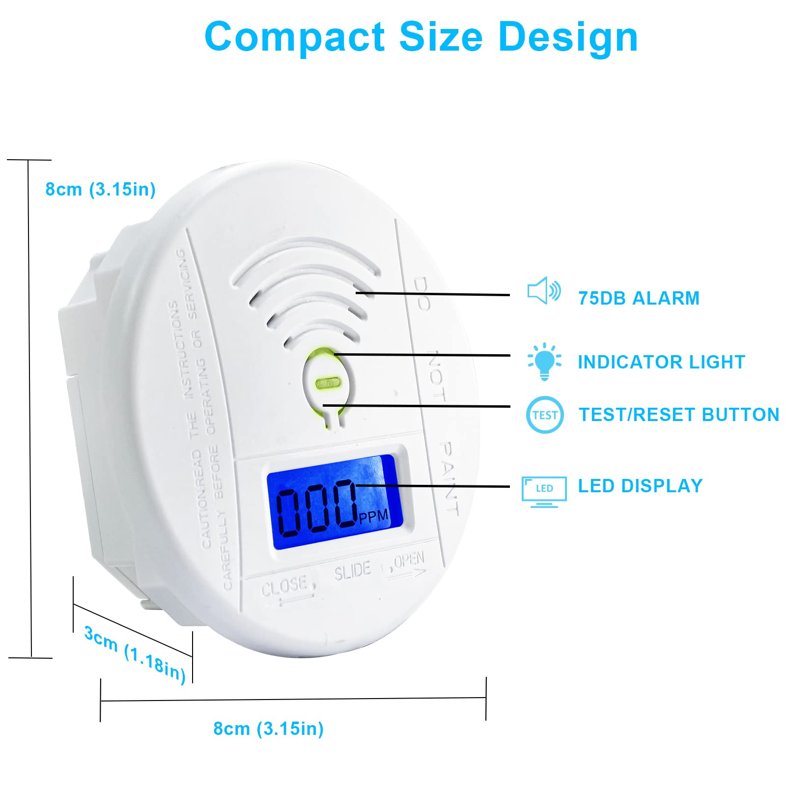 Mini Carbon Monoxide Detector,Battery Operated High Accuracy CO Alarm with Sound Warning and Digital LCD Display,Comply with EN 50291-1: 2018