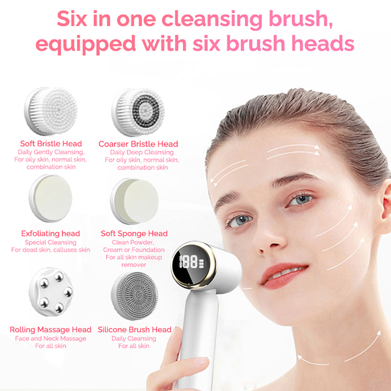 (White) Facial Cleansing Brush Electric Face Exfoliating Pore Cleaner Blackhead Removal Tools Compress Therapy Rechargeable Waterproof