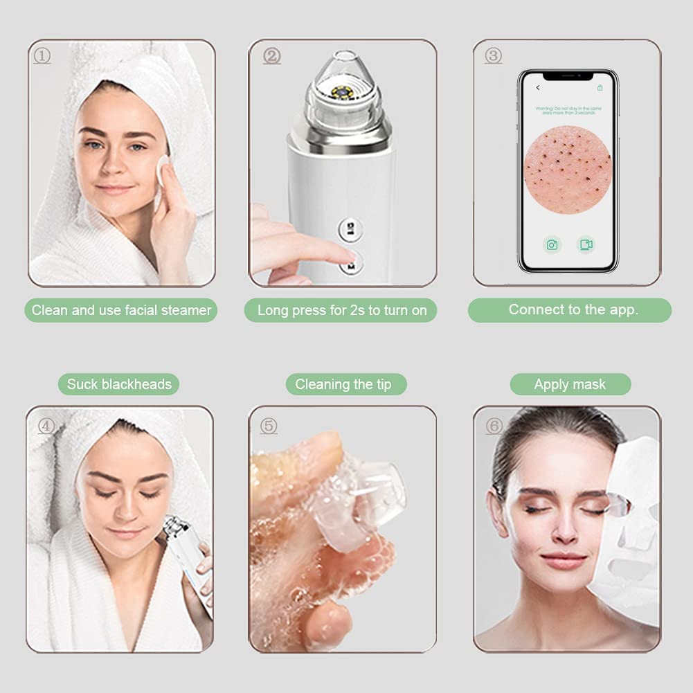 (White) Blackhead Remover Vacuum WIFI Visible Facial Pore Cleanser with HD Camera Pimple Acne Comedone Extractor Rechargeable Electric Black Head Suction Tool