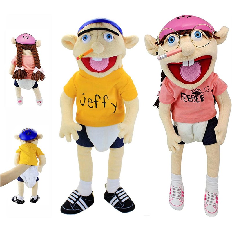(Jeffy) Jeffy Puppet Soft Plush Toy and His Sister Feebee Puppet Plush Toy Doll, Mischievous Funny Puppets Toy Hand Puppet with Working Mouth for Play House Birthday Christmas Halloween Party Gift for Kid