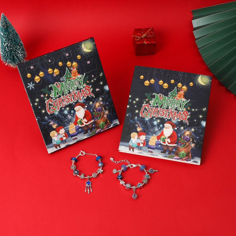 (Christmas Advent Calendar A) Christmas Advent Calendar Bracelets Set Christmas 24 Days Countdown Calendar Jewelry DIY Gift for Girls Kids Teens Toddler