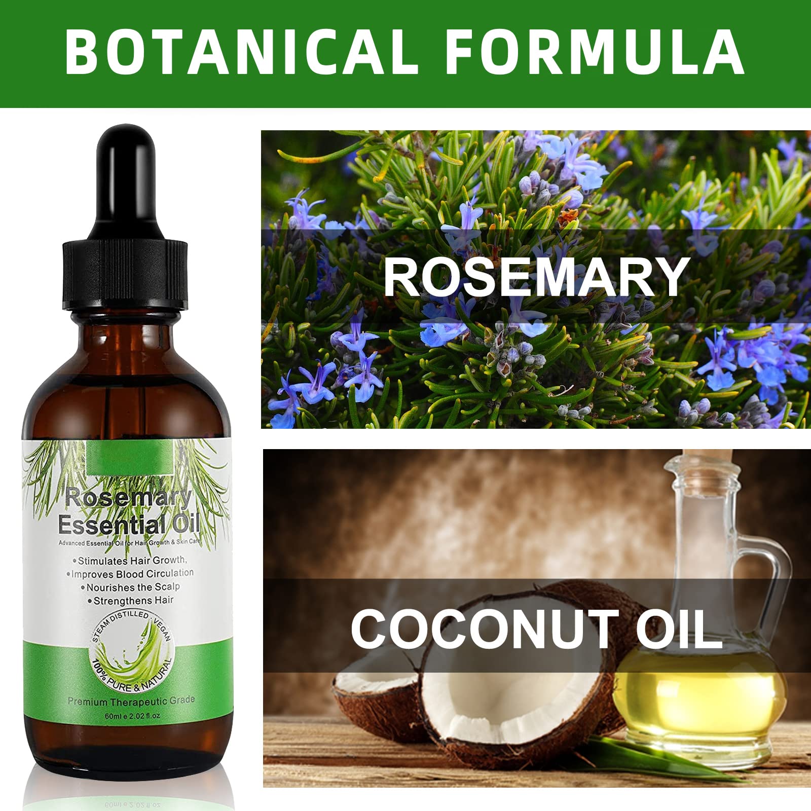 Rosemary Oil for Hair Growth 60ml Improve Hair Loss and Nourishes Scalp Natural Hair Growth Oil Promotes Hair for Men Women