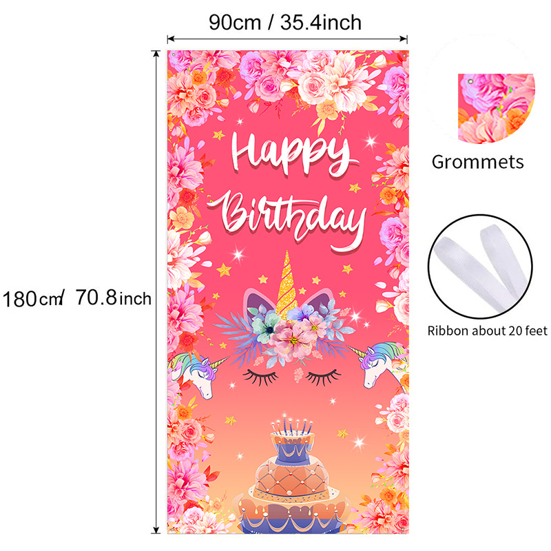 Happy Birthday Cake Garden Banner Unicorn Cartoon Printing Outdoor Sign Lawn Sign House Sign Poster Party Decoration