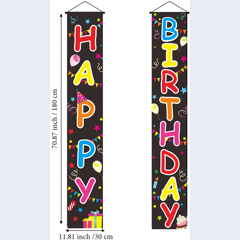 (Style A) Colorful Happy Birthday Porch Sign Birthday Banner Happy Birthday Door Banner Yard Sign Celebration Flag Party Decorations Kit