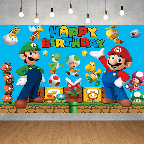 Super Mario Gold Coin Video Game Happy Birthday Banner Theme Photography Backdrops Birthday Party Decor
