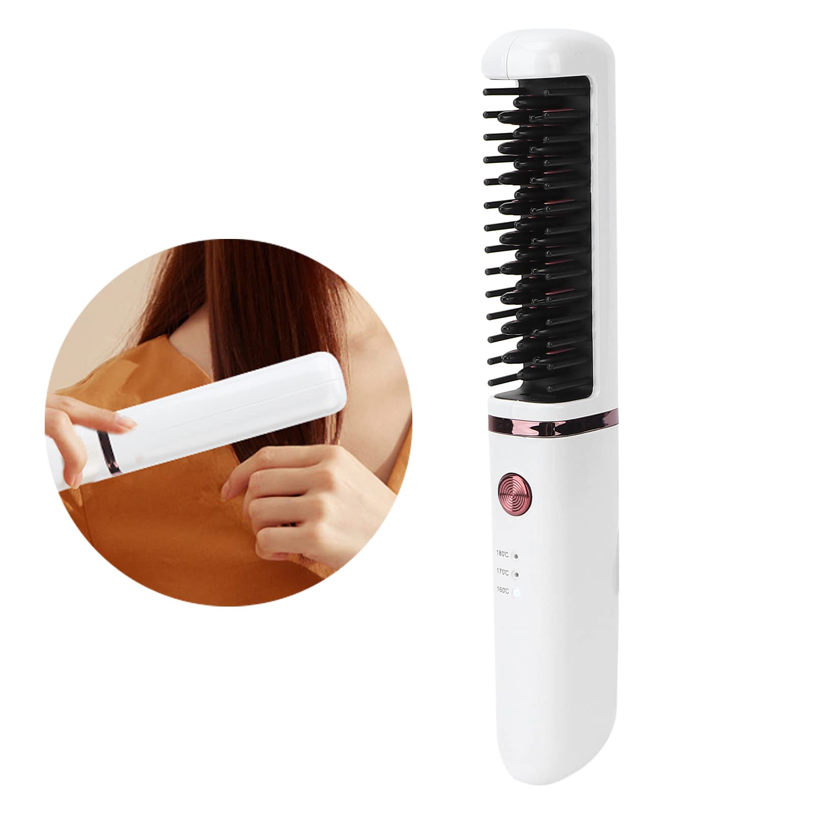 Wireless Straight Hair Comb USB Rechargeable Ceramic Hair Straightener with 3 Levels Adjustable Temper