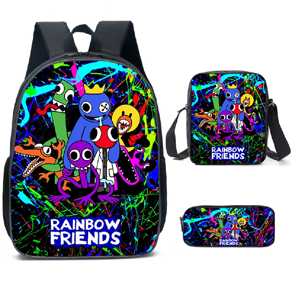 3Pcs Rainbow Backpack Set High Capacity Schoolbag Boy And Girl Schoolbag