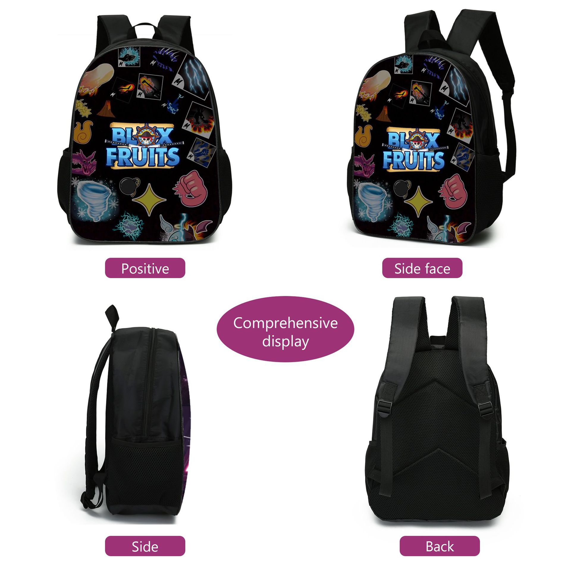3Pcs Roblox Blox Fruits Backpack Set 3D Printed Cartoon School Bags Students and Game Fans Teens Birthday Gift