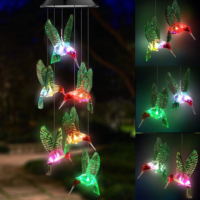 Wind Chimes Color-Changing LED Solar Powered Hummingbird Wind Chime Lights Yard Garden Decor