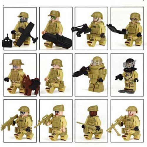 12 Set Mini Military Building Blocks Soldier Guns Weapons Fits Lego