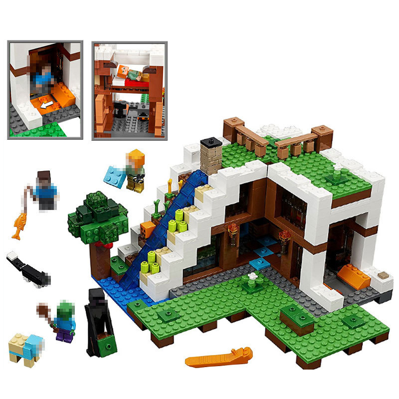Minecraft The Waterfall Base Building Set with Minifigures Creative Brick Toys for Fans Ideas for Gifts Fit for LEGO