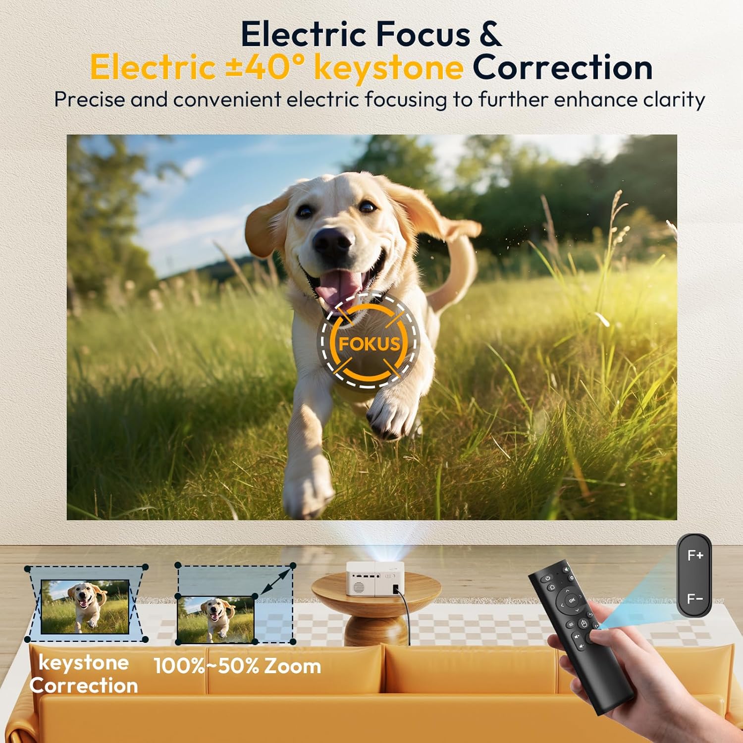 Mini Smart Projector Android 12 Portable HD Projector 14000 Lumen 1080P Supported with WiFi and Bluetooth Electric Focus Keystone Built-in Netflix YouTube APPs Tripod Included