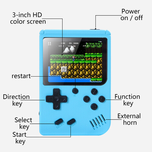 (Blue) Handheld Game Players Portable Retro Video Console