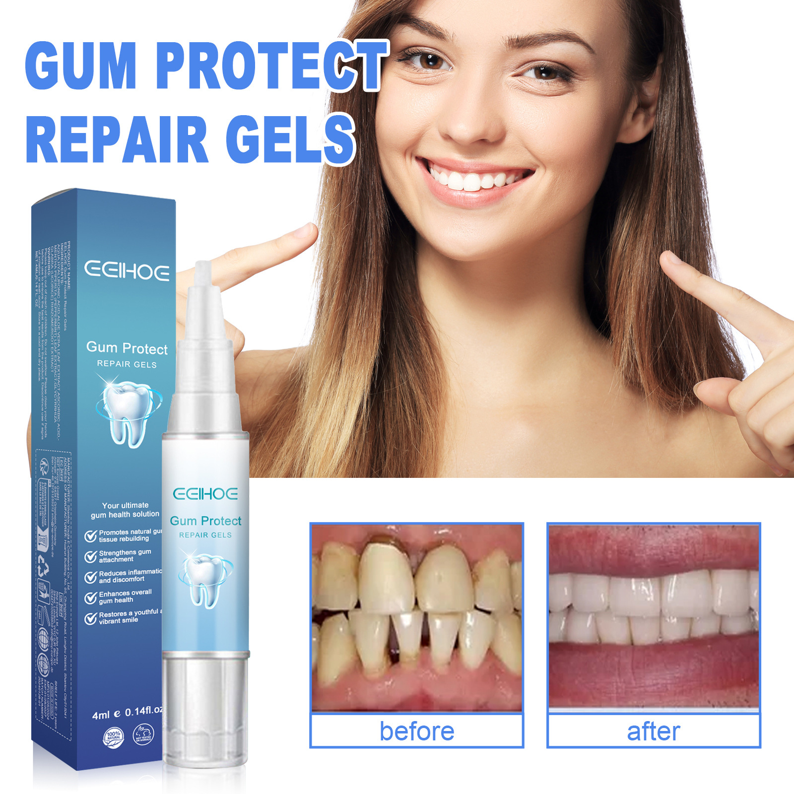 (1pc) EELHOE Gum Protect Repair Gel Treatment Therapy Tooth Repair Gel Oral Care Deep Cleansing Tartar and Stains Reinforcing Tooth Gel tooth Repair Gel 4ml