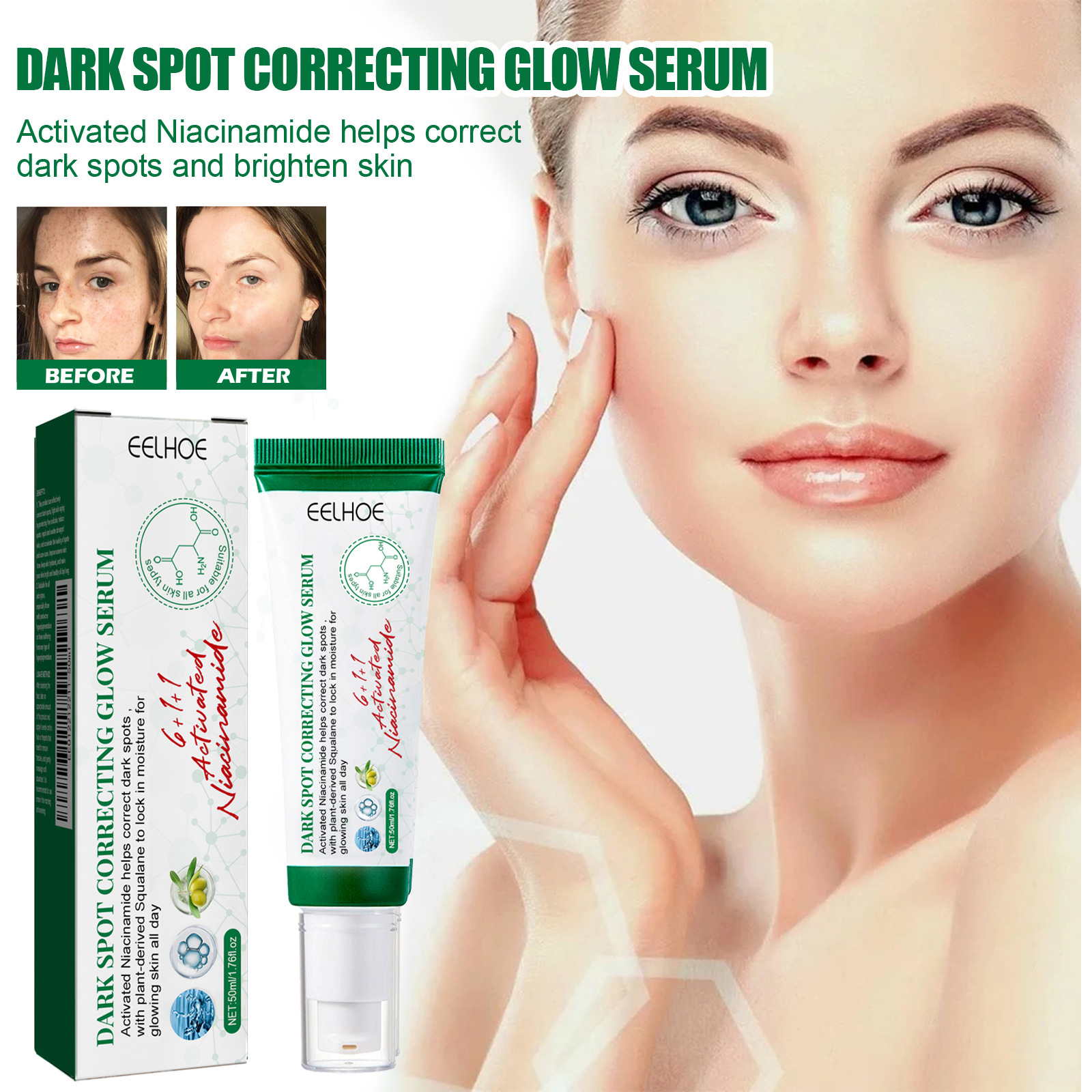EELHOE Whitening Freckle Serum Fade Pigmentation Moisturizing Brightening Melanin Correcting Improve Dull Anti Aging Remove Dark Spots Face Care Essence