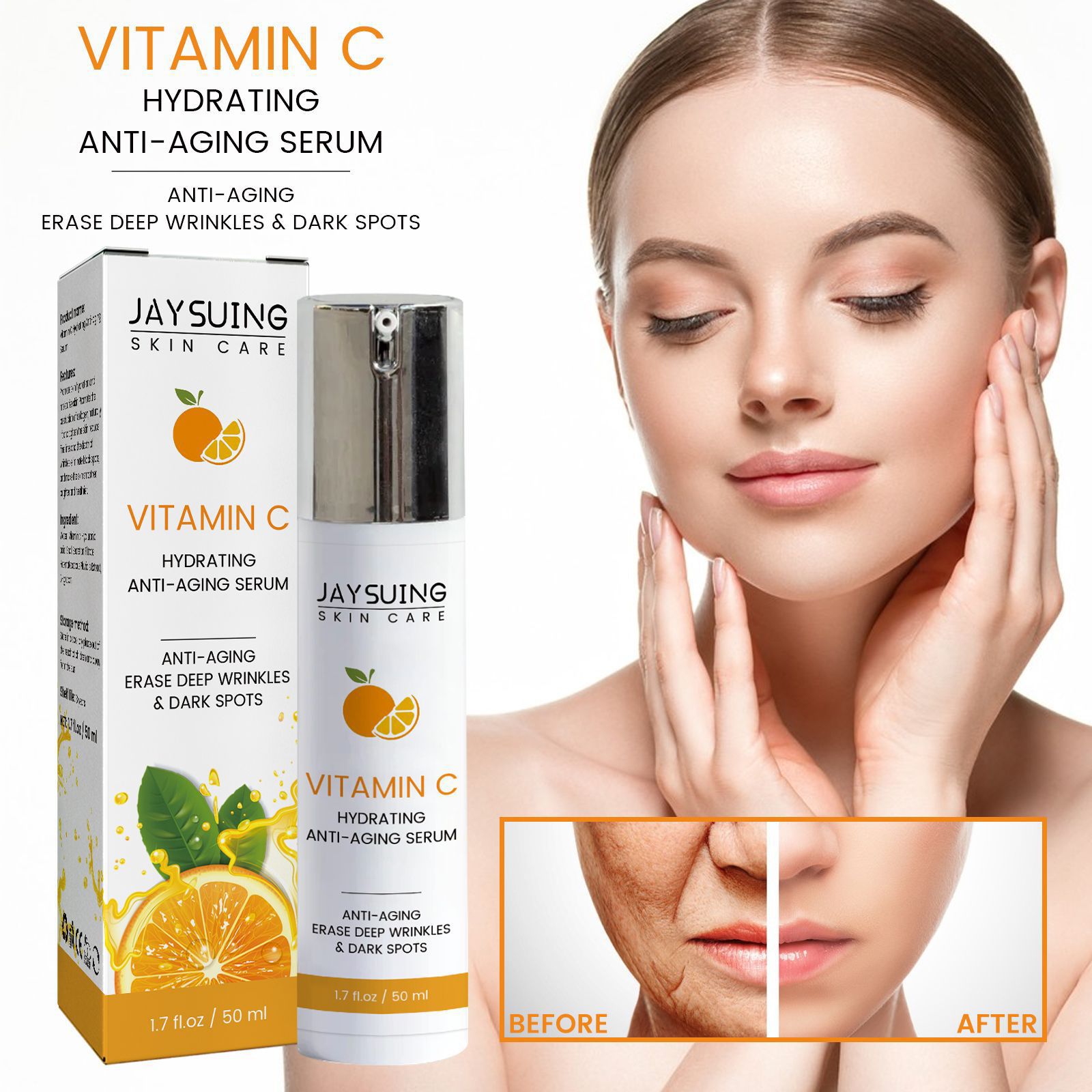 Vitamin C Serum For Hydrating Face Whitening Hyaluronic Acid Anti Wrinkle Brighten Dark Spot Freckle Essence Fade Fine Line Firming Facial Essence Skincare Nourish