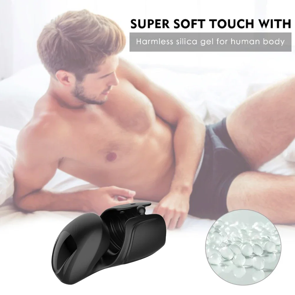 Glans Stimulate Male Masturbator Adult Sex Toys Men Oral Climax Penis Trainer Massage Vibrator Delay Training Ejaculation Cock Ring Automatic 10 Modes