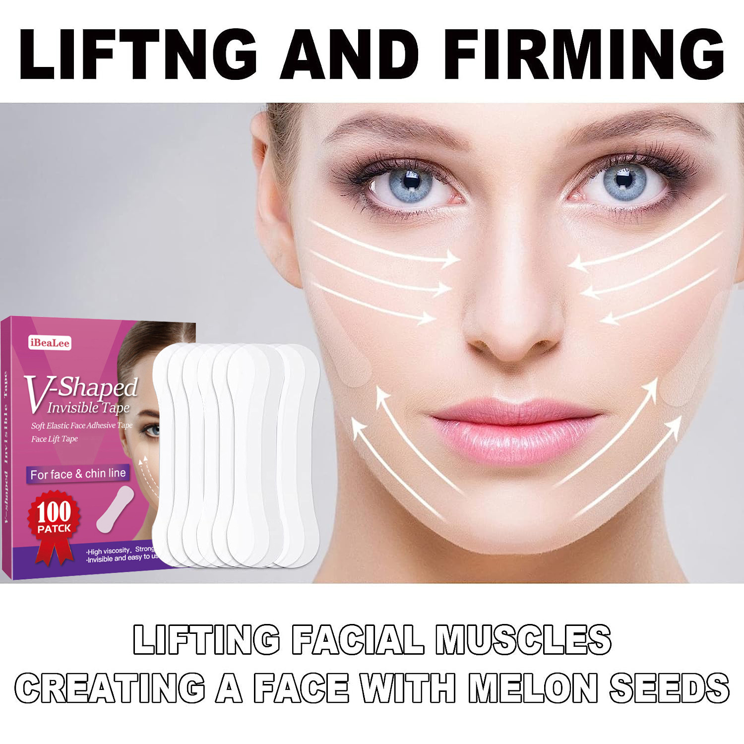 Facelift Tape for Face V-Shape Invisible Tape Facial Lift Sticker Ultra Thin Double Chin Reducer for Neck Jowls Face Sagging Face Lifting